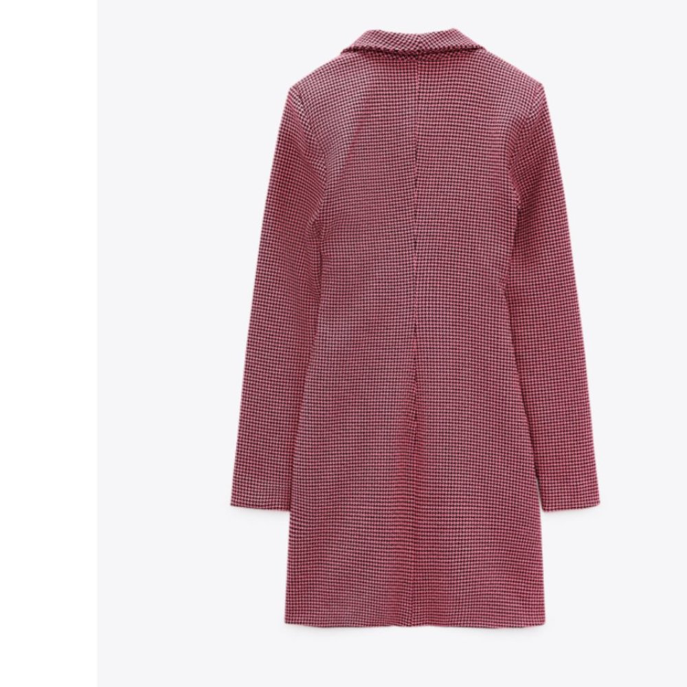 ZARA PINK & BLACK FULLY LINED HOUNDSTOOTH BLAZER DRESS - Picture 7 of 15